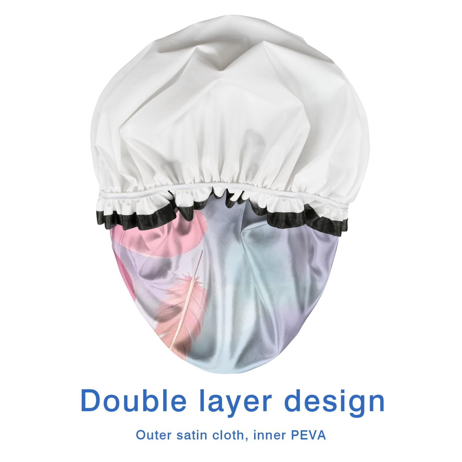 Shower Caps,Gilded Floral Watercolor Pattern Waterproof Shower Cap for Women 4 Pieces,Double Reusable Hair Cover for Shower PEVA Elastic Stretch Hem