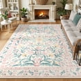 thumbnail image 4 of Lahome 6'x9' Boho Floral Rug,Washable Non-Slip Low-Pile Carpet for Living Room Bedroom Nursery,Soft Vintage Floral Design for Dorm & Playroom,Pink, 4 of 14