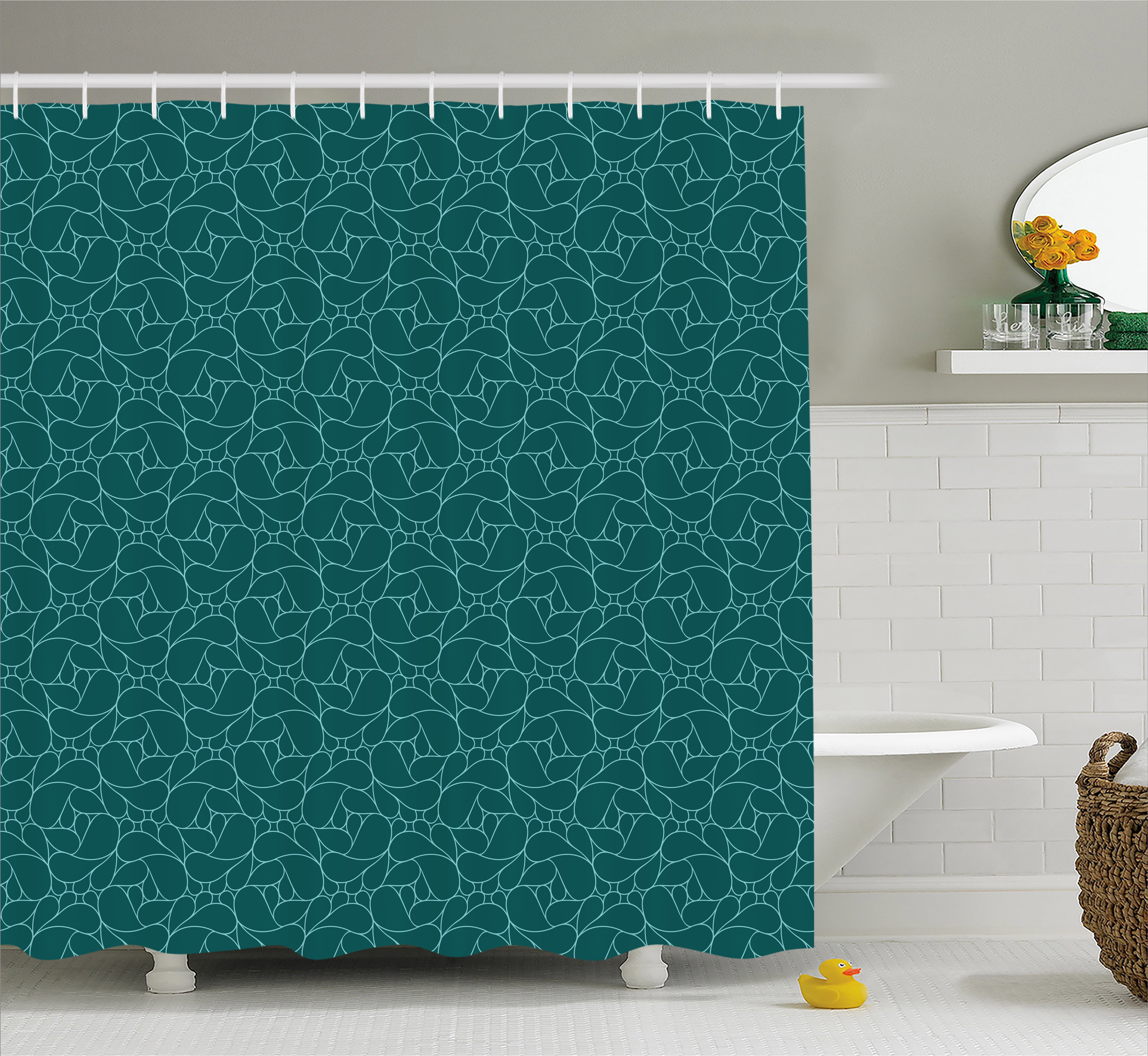 Teal Shower Curtain, Abstract Line Art Modern Expressionist Design Water Drop Pattern in Various