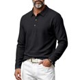 thumbnail image 2 of Men's Linen Shirts Long Sleeve Polo-Collared Button Solid Color Shirt Versatile Breathable Casual Business Tees (L, Black), 2 of 5