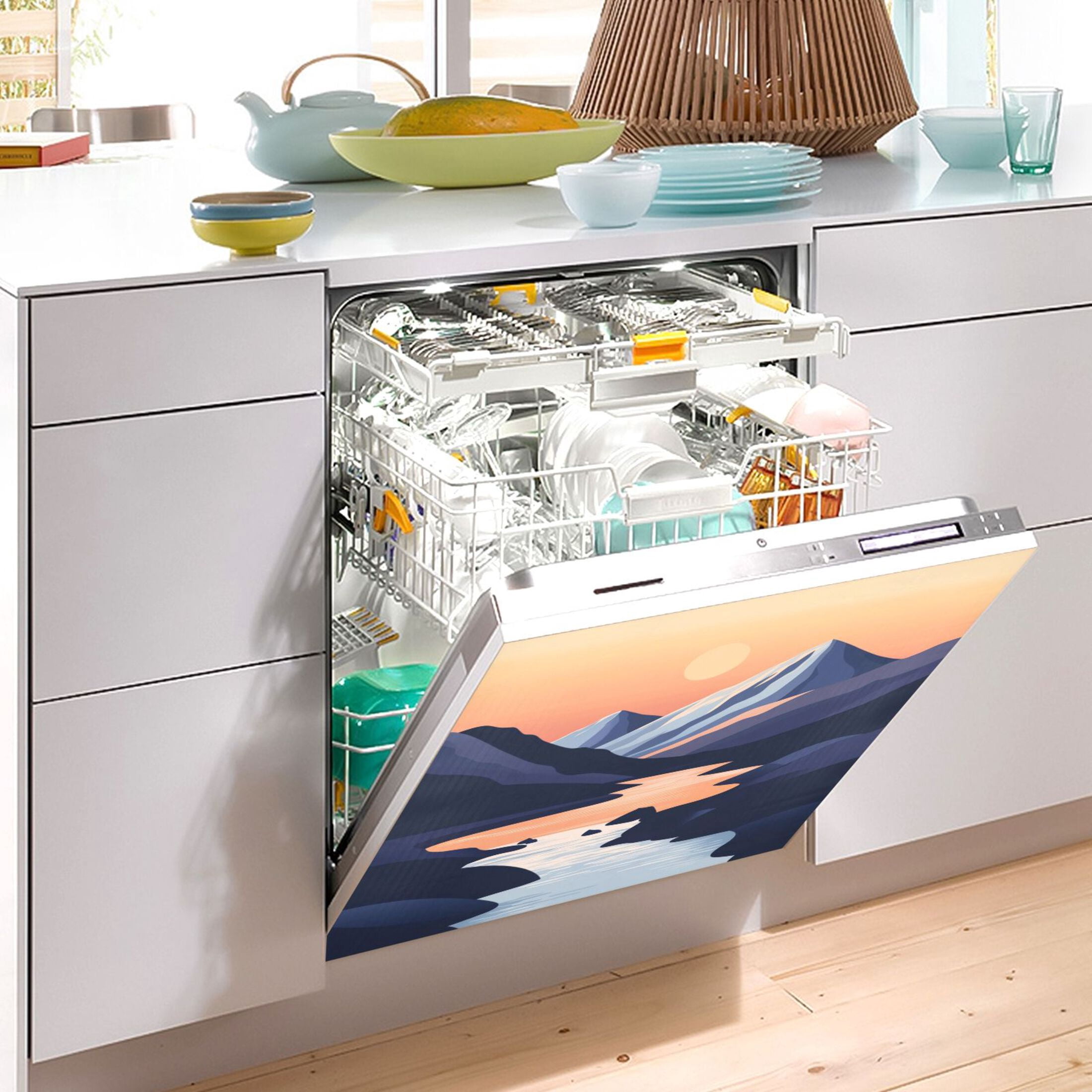 Dishwasher Magnetic Sticker 23x26 Inch Refrigerator Magnetic Sticker Washing Machine Magnetic Sticker Kitchen Panel Magnetic Sticker Home Decor Beautiful River Sunset