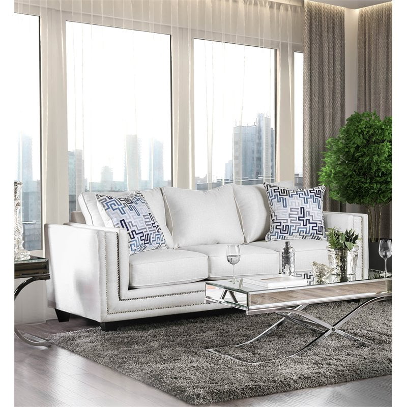 Grænseværdi bestille kradse Furniture of America Malden Contemporary Chenille Nailhead Sofa in Off White  - Walmart.com
