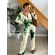thumbnail image 4 of HH TRAF Trajes de verano para mujer, moda, estampado, cuello vuelto, mangas largas, camisas de un solo pecho, pantalones con cordones y cintura elástica para mujer, 4 of 5