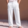 thumbnail image 4 of Men's Cotton Linen Beach Pants Relaxed Fit Hiking Pants Button Lightweight Stretch Cargo Work Pants with Multi Pocket, 4 of 9