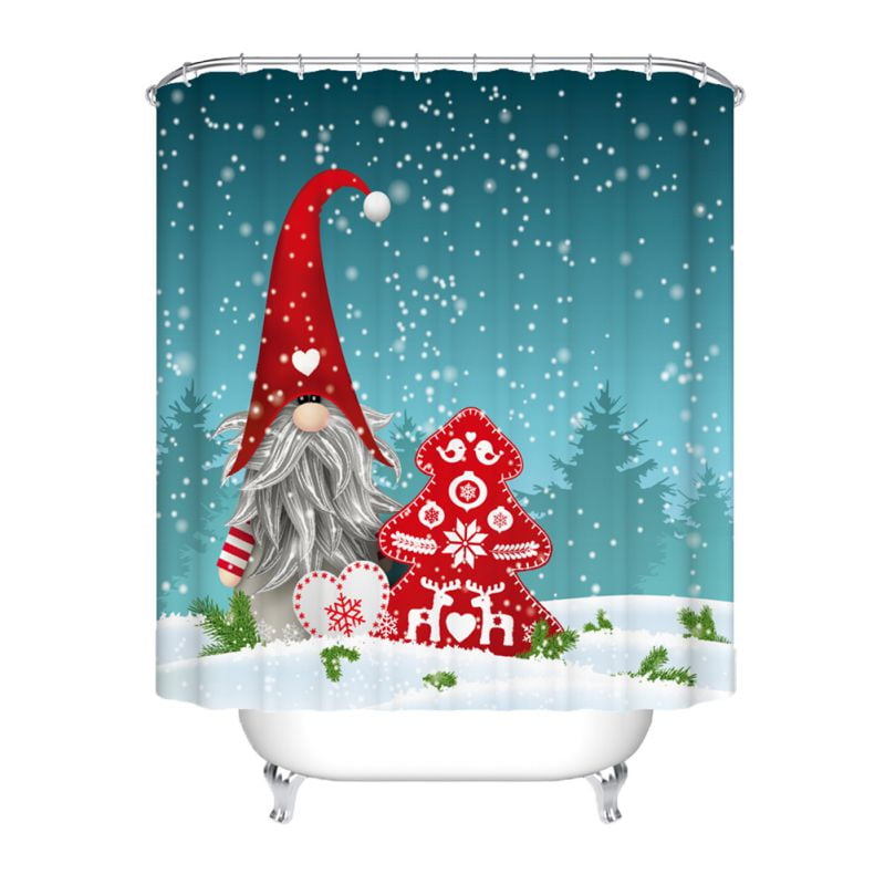 Xmas Snowman With Green Scarf And Hat Bathroom Fabric Shower Curtain 71inch Long 