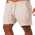 thumbnail image 1 of Men Shorts  Solid Color High Waist Cotton Linen Short Pants Casual, 1 of 6