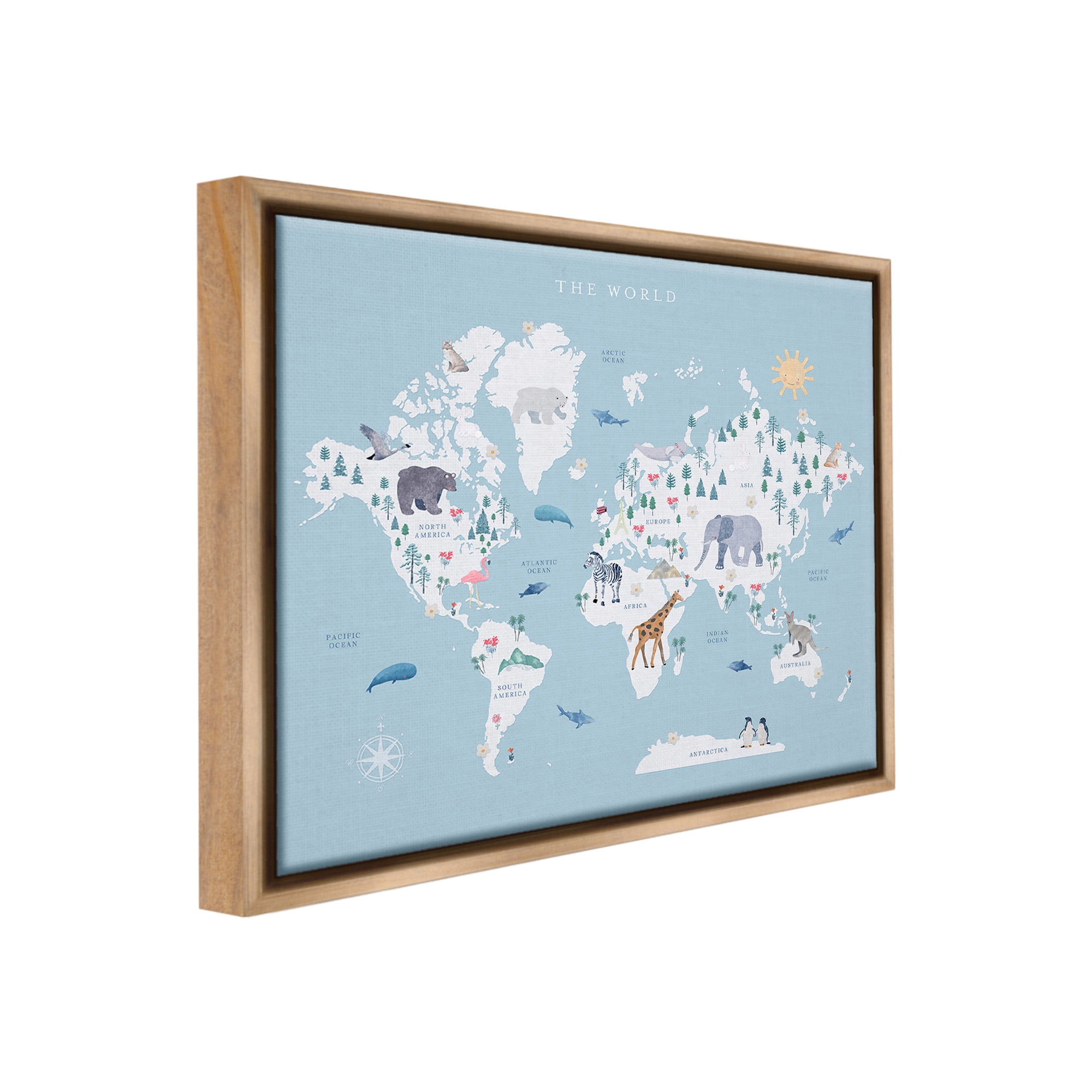 Stupell Industries World Animals Map Animals & Insects Painting Brown Floater Framed Canvas Art Print Wall Art, 21 x 17