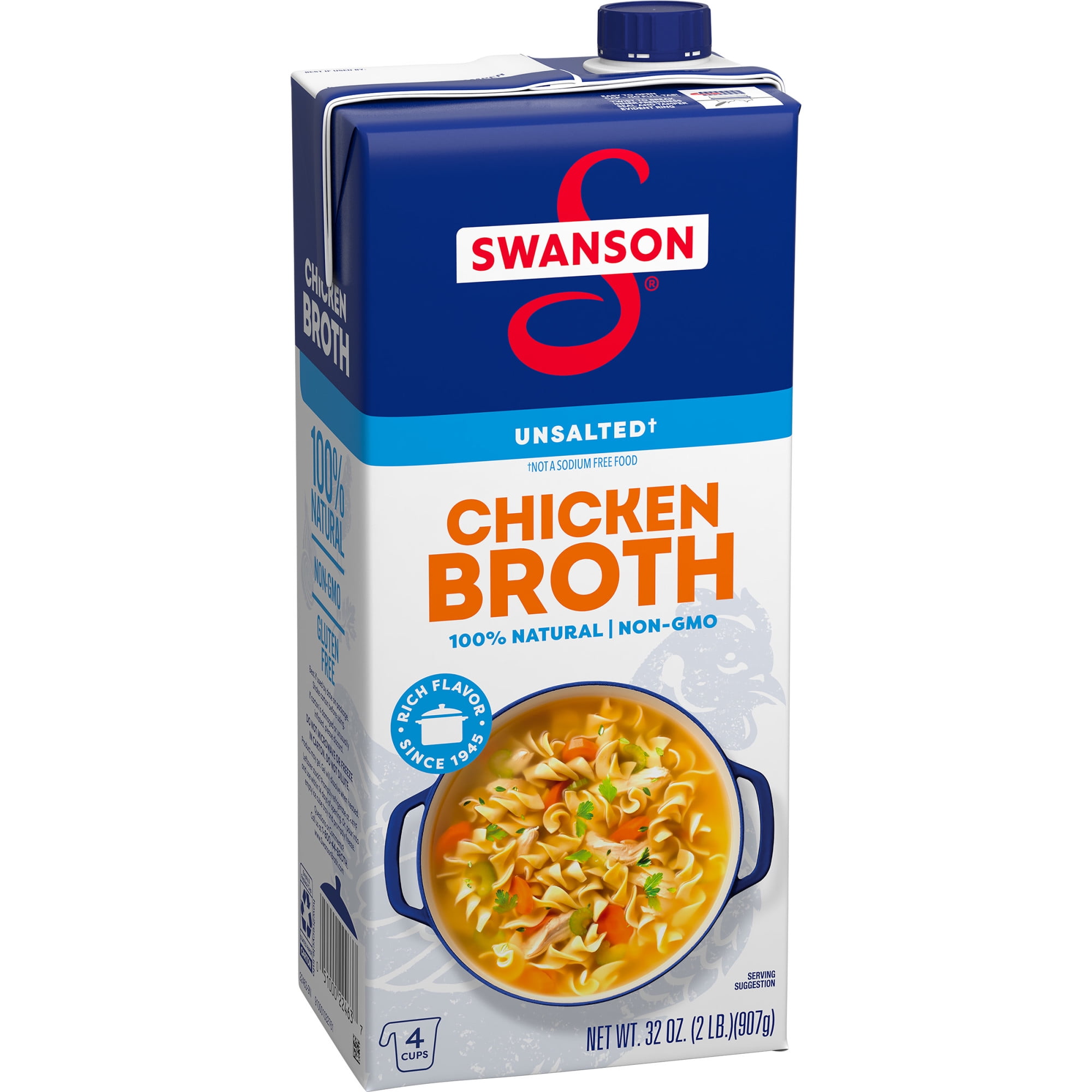 Swanson 100 Natural Unsalted Chicken Broth, 32 Oz Carton