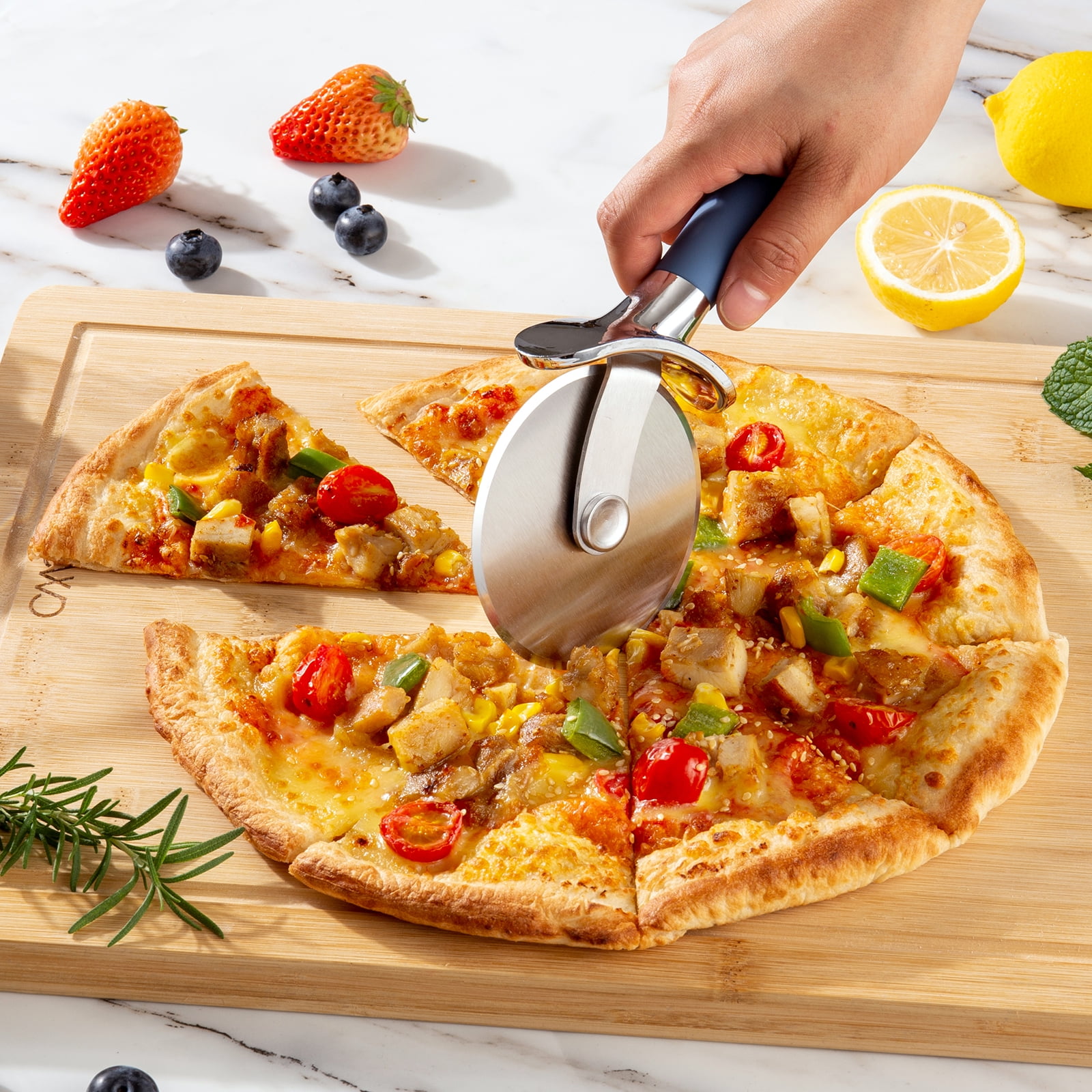 Cook with Color Pizza Cutter Wheel with Soft Grip Handle, Blue