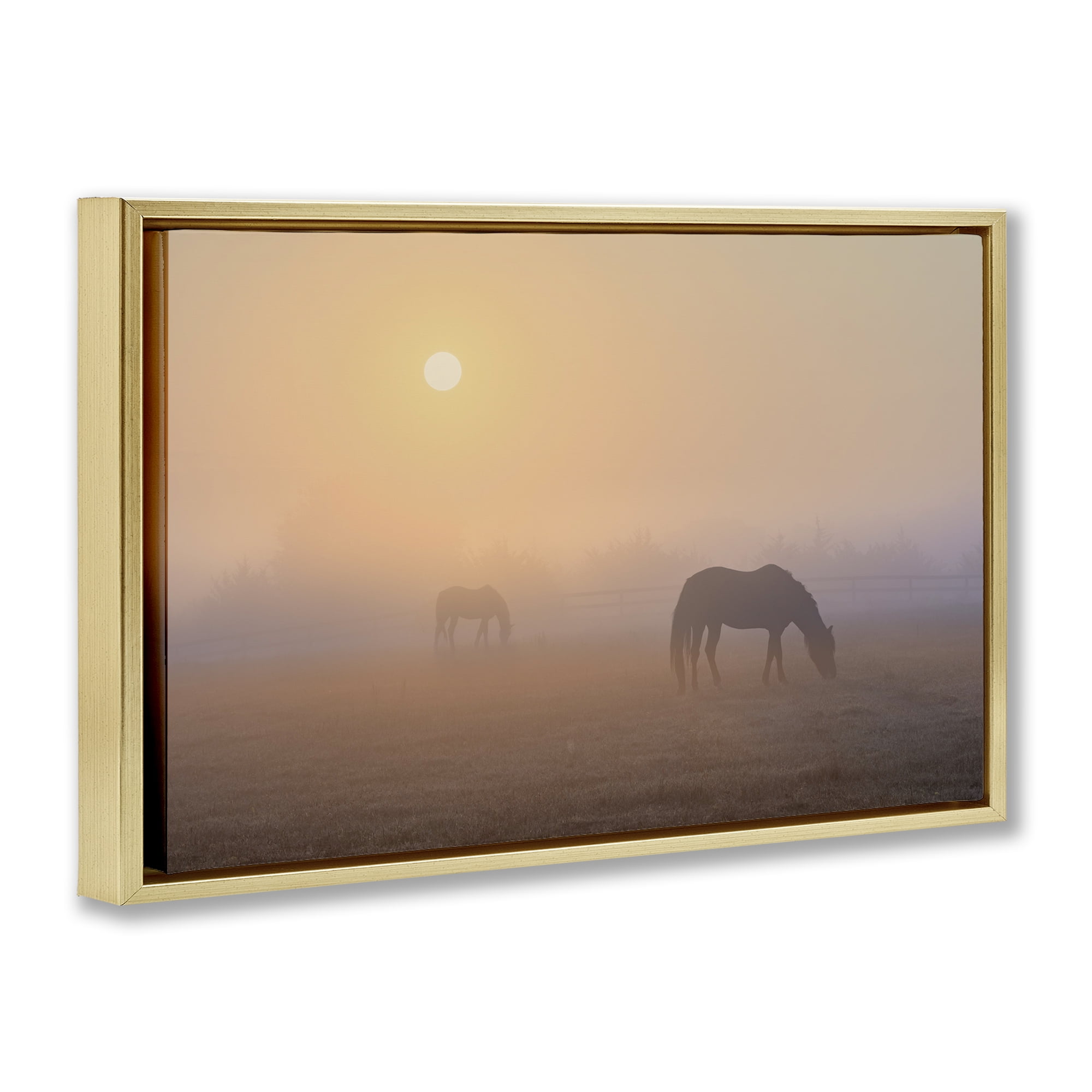Stupell Industries Misty Sunlit Horses Landscape & Nature Photography Gold Floater Framed Canvas Art Print Wall Art, 25 x 17
