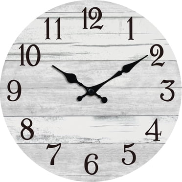 Vintage Country Rustic White Farmhouse Wall Clock 10 Inch Silent Non Ticking Battery Operated Home Decor Wall Clocks for Living Room, Bedroom, Kitchen