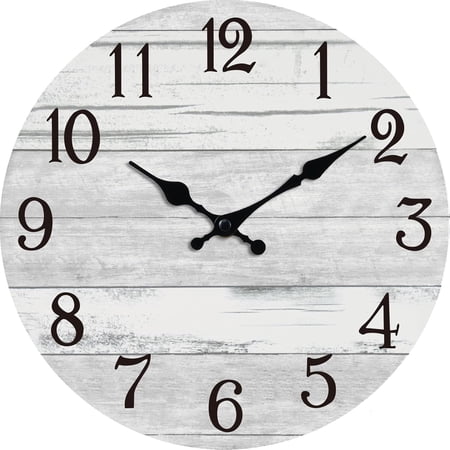 Vintage Country Rustic White Farmhouse Wall Clock 10 Inch Silent Non Ticking Battery Operated Home Decor Wall Clocks for Living Room, Bedroom, Kitchen