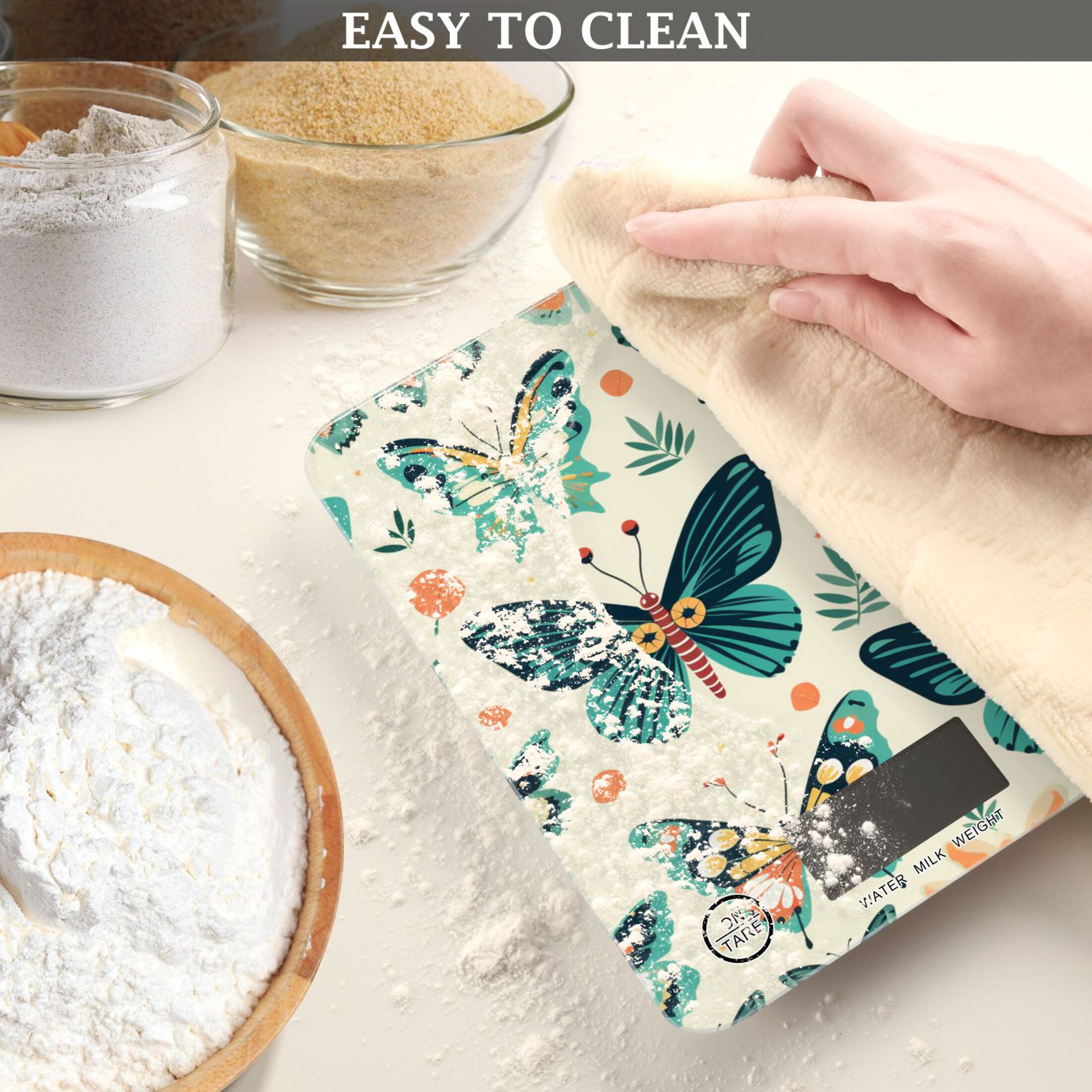 Butterflies Leaves Green Food Scale Digital Kitchen Scale Waterproof Tempered Glass Tare Function 11 lb for Baking Cooking Meal Prep