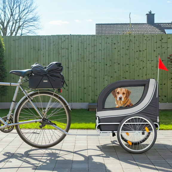 Danrelax Dog Bike Trailer 55", Large Pet Bicycle Carrier for Small and Medium Dogs Up to 88 lbs, Easy Folding Cart Frame, Quick Release Wheel, Universal Bicycle Coupler, Black