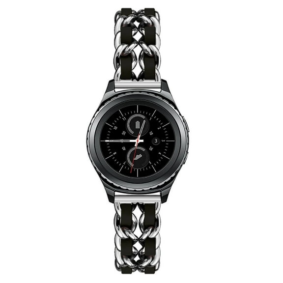 Leather Metal Band Compatible With Samsung Gear Sport/Gear S2 Classic/Galaxy Watch 42mm Band, Stainless Steel Metal Cowboy Chain Style Replacement for Band Samsung Gear Sport/Gear S2 Classic