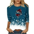 thumbnail image 1 of Camisetas de Navidad para Mujeres, 3/4 Manga Cuello Redondo Blusa con Estampado de Vacaciones, Top de Moda Casual, 1 of 5