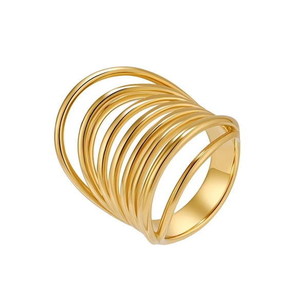 PAURO Women's Stainless Steel Simple Personality Exaggerated Retro Ring Gold Size 8