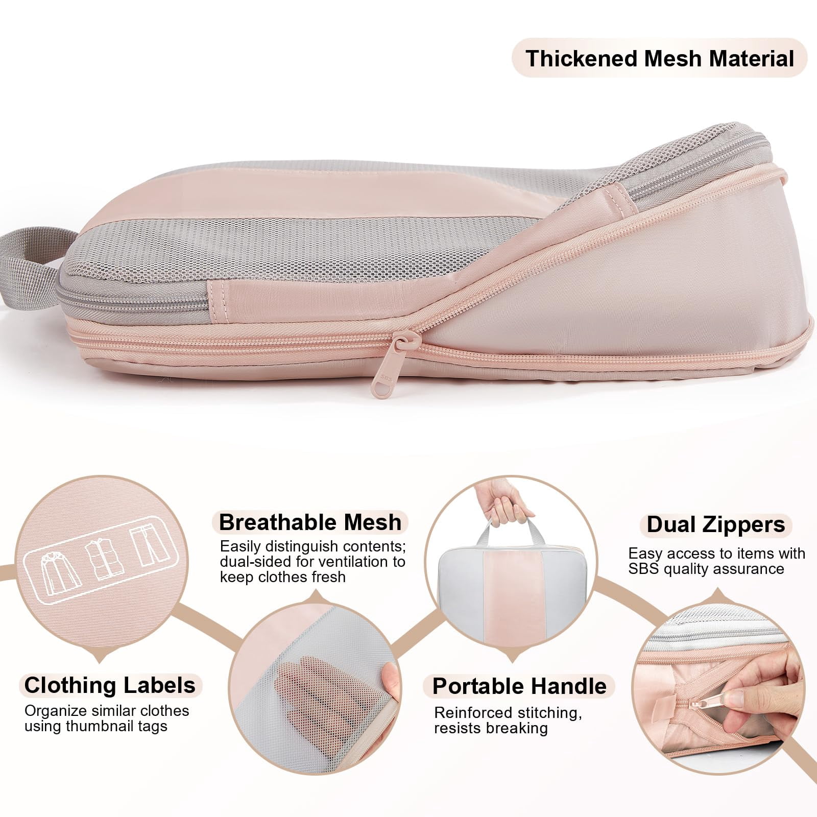 Beige 6 Set Packing Cubes Travel Luggage Organizer Bags