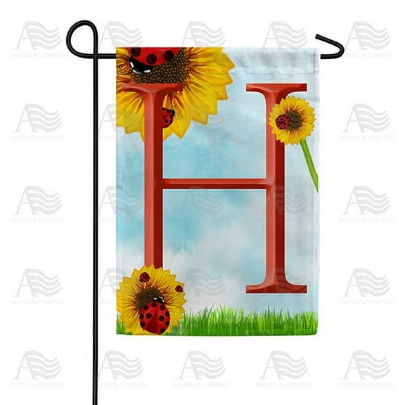 America Forever Summer Sunflower Ladybugs Monogram Garden Flag Letter H 12.5 x 18 inches Yellow Floral Spring Double Sided Vertical Outdoor Yard Lawn Decorative Yellow Hello Sunshine Garden Flag