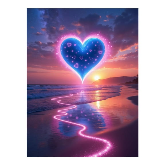 Diamond Art Kit for Adults, Heart Sunset Beach Glow Diamond Painting for Adults Beginners, DIY Diamond Art Painting Kits, 5D Diamond Painting Crafts for Home Decor 12x16 Frameless