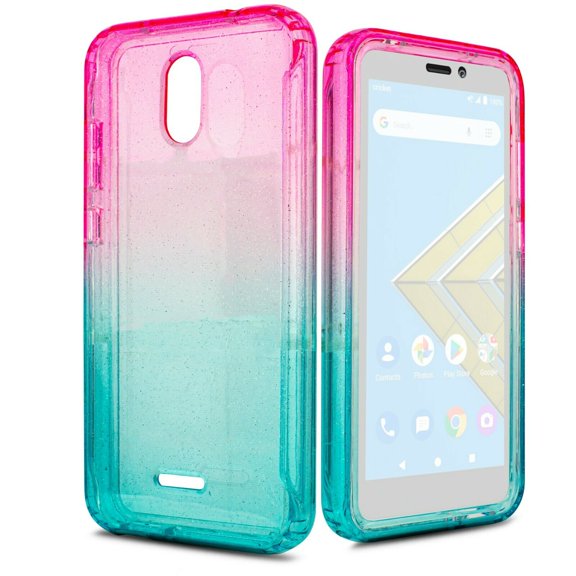 for AT&T Radiant Core / Cricket Icon / BLU Wiko Ride Glitter Bling Full Body Built In Screen Protector Case Phone Case PU Shock Bumper Scratch