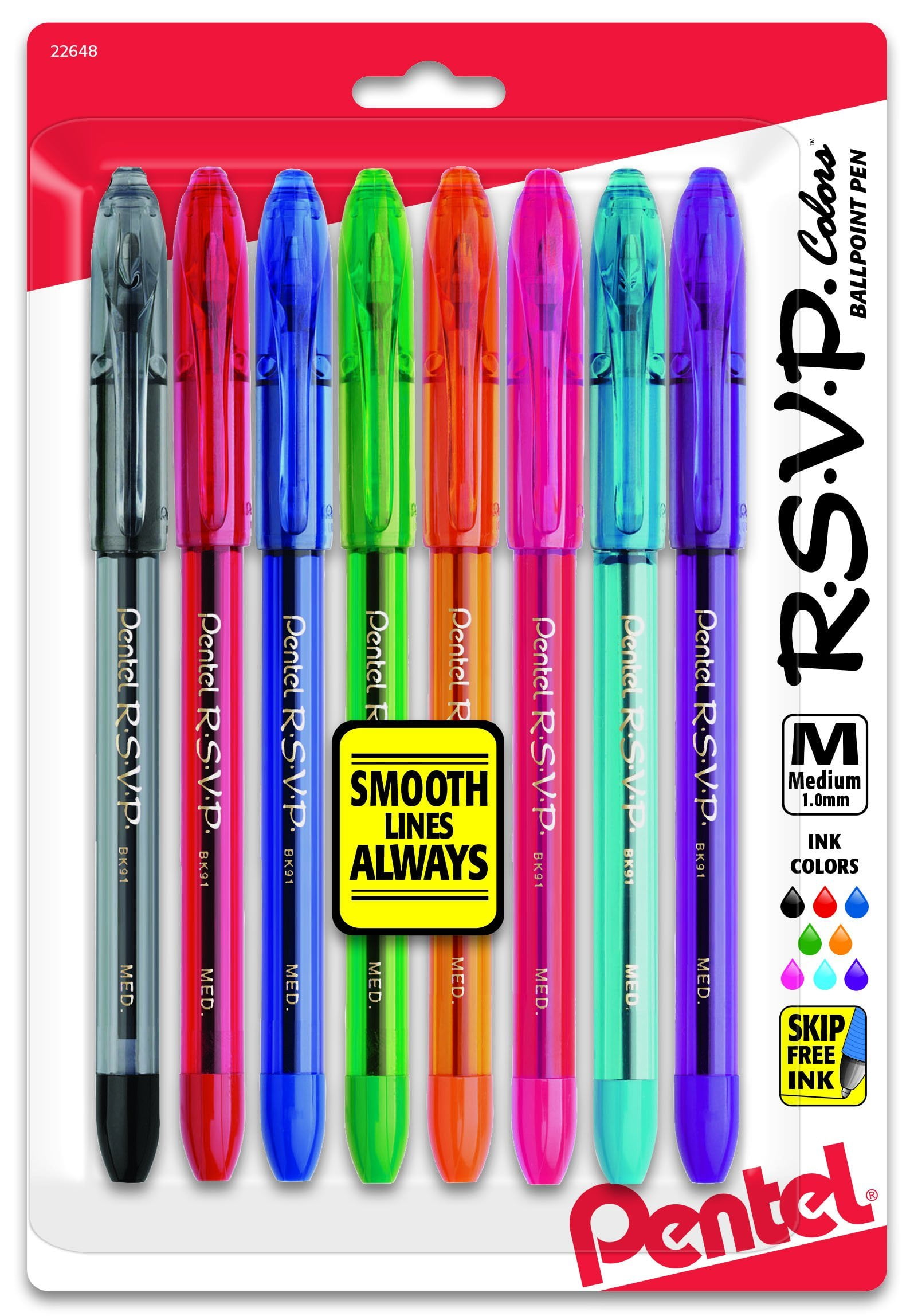 Medium Point Assorted Vivid Ink Colors 16-Counts Pentel R.S.V.P Ballpoint Pen