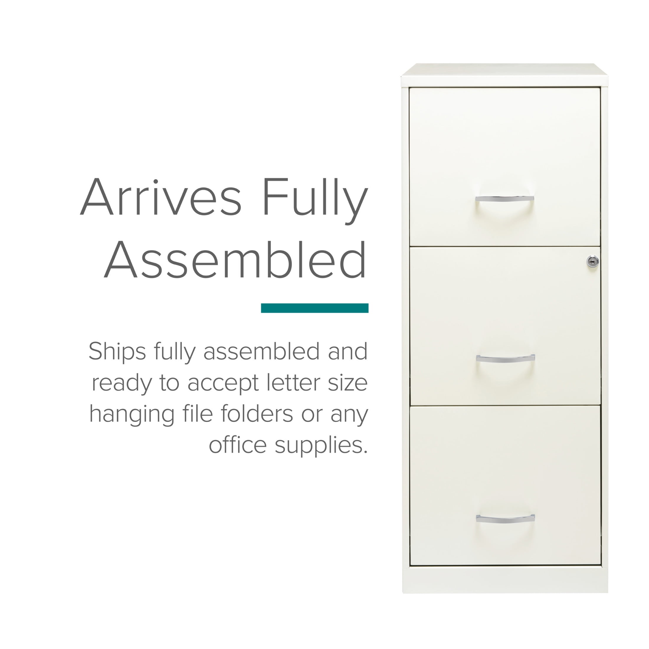 Space Solutions 18" Deep 3 Drawer Smart Letter Width Vertical File Cabinet, White