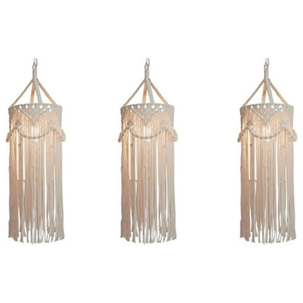 3X Tejido Una Mano Charm Macramé Colgante de Pared Litera Lámpara Pantalla Mandala