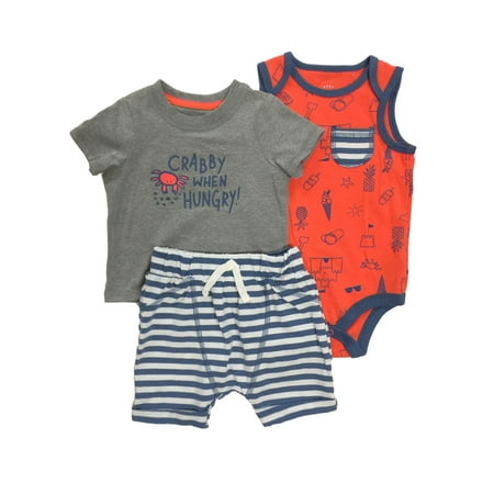 

Infant Boys 3pc Crabby When Hungry Shirt Bodysuit & Shorts Set 6-9 Months