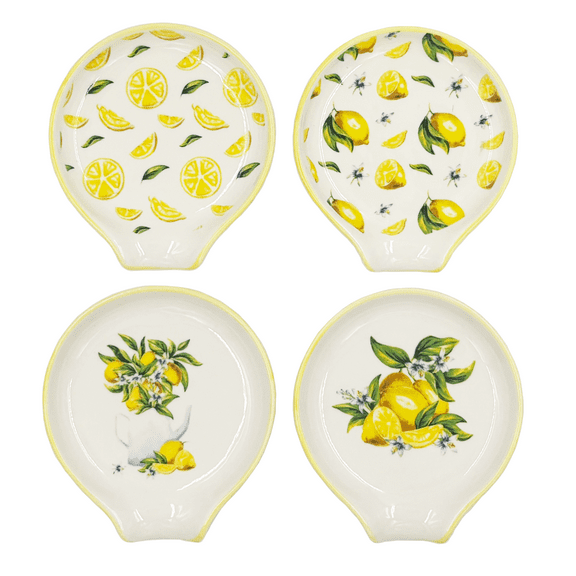 4PC Tea Bag Holder, Coffee & kitchen Spoon Rest Holder, Teabag Holder Dish, Lemon Decor, 3.9 X 3.5 Inches