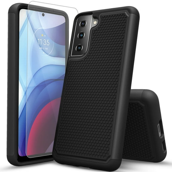 Samsung Galaxy S21 FE Phone Case, [NOT FIT FOR GALAXY S20 FE] Military Grade 6 Feet Drop Test Protection Dual Layer Cover with [Temerped Glass Screen Protector]-Black