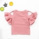 thumbnail image 3 of Gibobby Blusas Para Niñas Elegantes Blusa de algodón de color sólido con hombros descubiertos y mangas con volantes para niñas y bebés （Rosa， 3-4 Años), 3 of 5