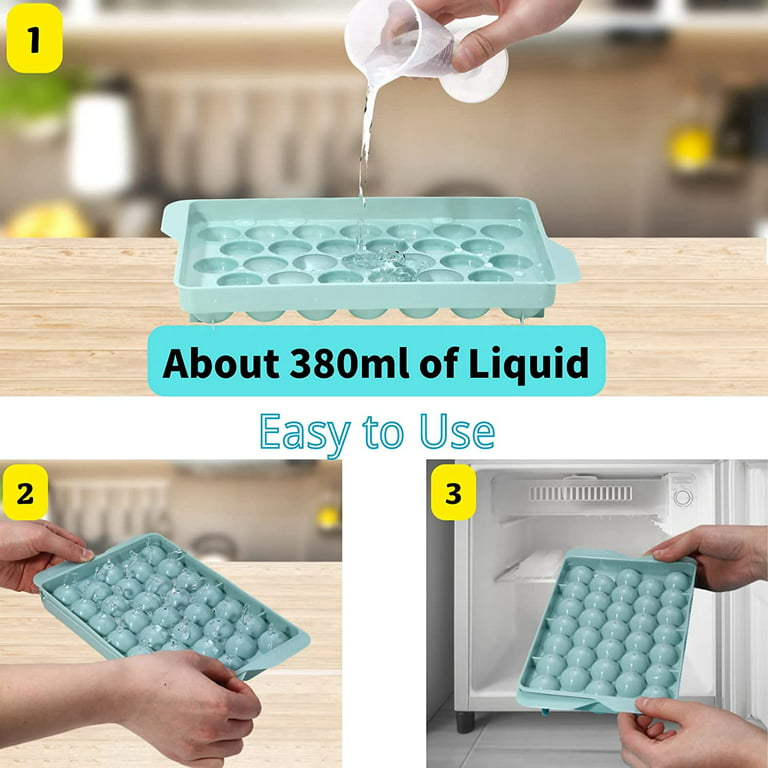 Mini Ball Ice Cube Mold with Lid - Easy to Release Small Ice Ball Maker Mold  for Freezer Durable Ice Cube Tray Blue 