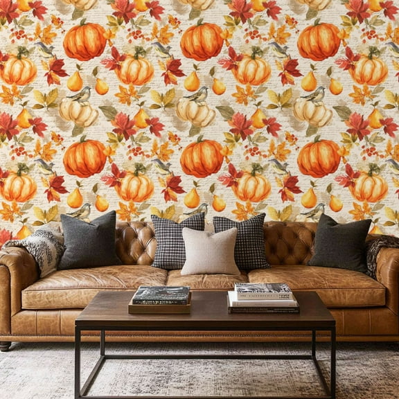 Peel and Stick Wallpaper Contact Paper Fall pumpkins Autumn birds gourds pumpkin birds leaves Self Adhesive and Removable 17.7in x 118in