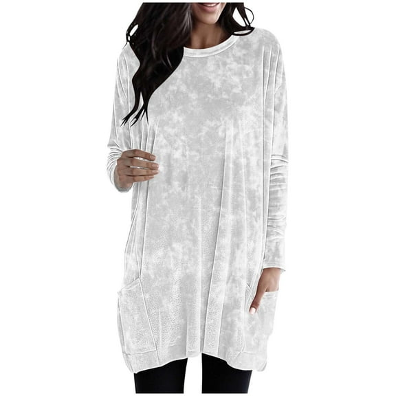 DAFPZW Women's Long Sleeve Tunic Tops for Leggings Fall Casual Crew Neck Loose Velvet Blouse Shirts with Pockets
