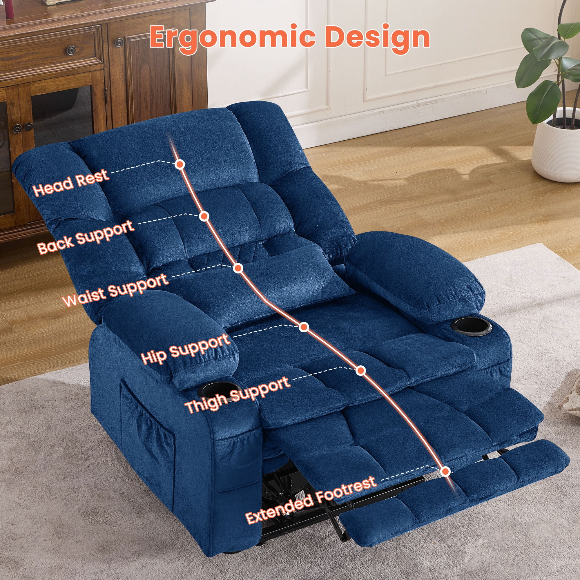 Alvantor Dual Motor Power Lift Recliner Chair for Elderly with Heat and Massage Large Single Sofa with Cup Holders for Living Room Blue