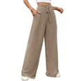 thumbnail image 3 of Pantalones de Pijama Holgados de Punto Suave con Bolsillos y Pernera Acanalada para Mujer con Cordón Ajustable. Marrón XXL, 3 of 9