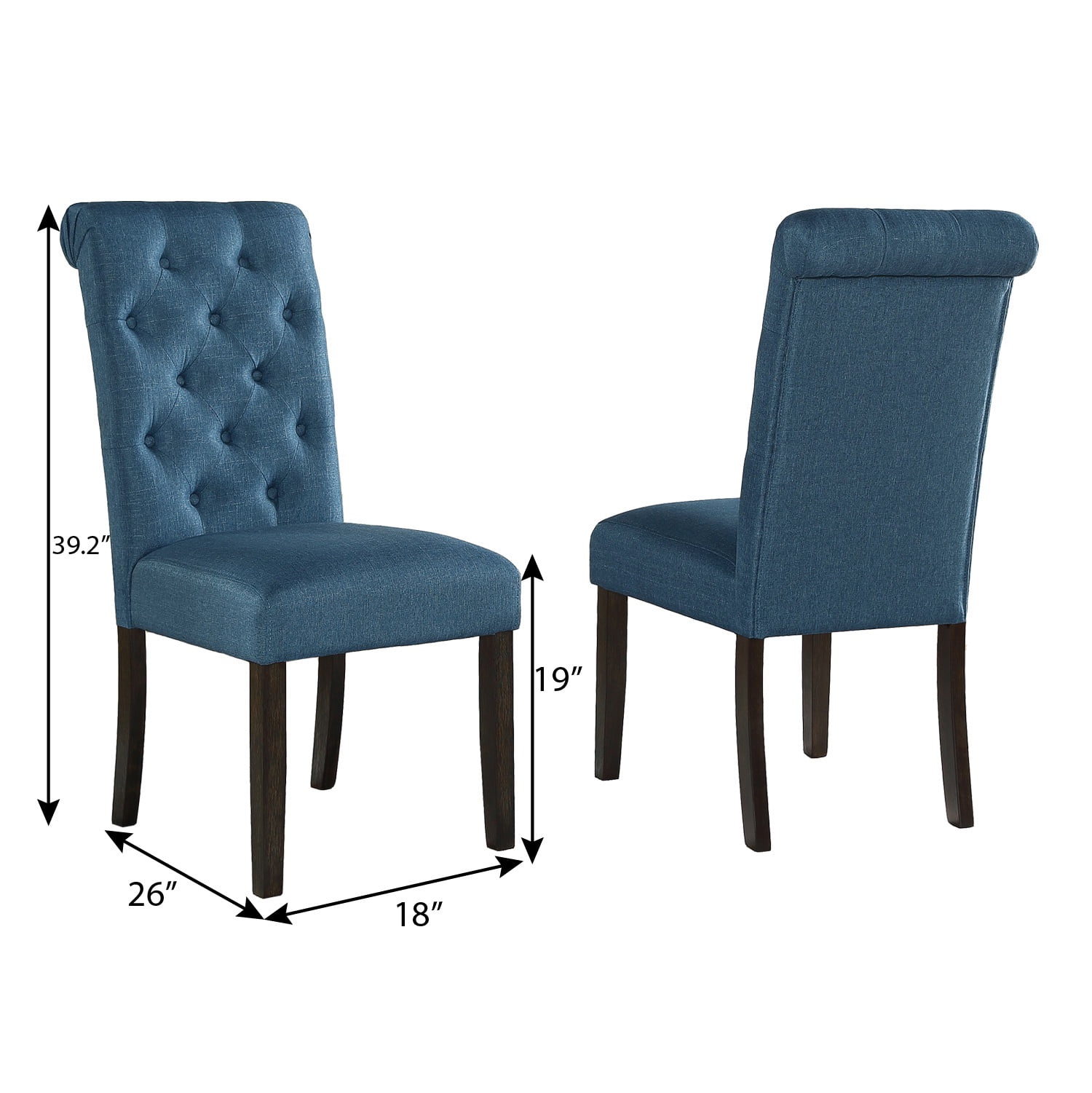 Solid Wood Tufted Dining Chairs Set of 2, Fabric Upholstery, Mid-Century Modern Style High Back Chair for Dining Room & Kitchen