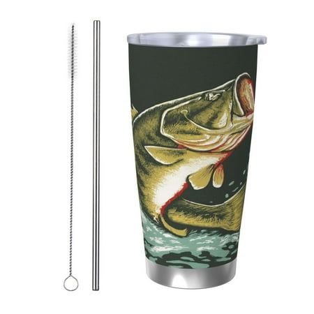 

Gukieu Largemouth Bass jumps out of water Print 20OZ Car Cup Vacuum Stainless Steel Leak-proof Thermos Cup Unisex Suitable for Home Outdoor and Sports-Straw Two-piece Set