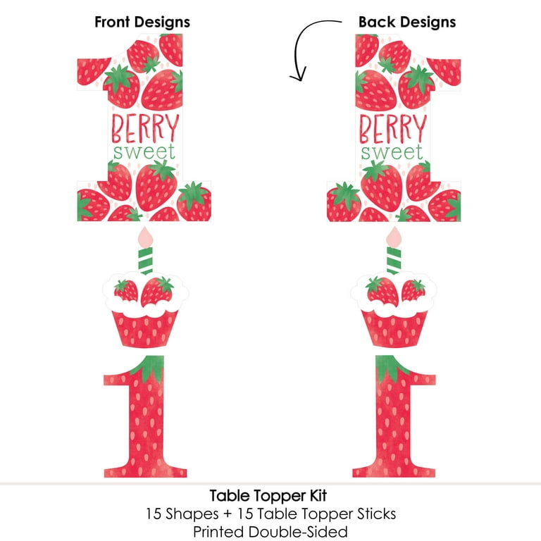 Big Dot of Happiness Berry First Birthday - Sweet Strawberry - Fruit 1st Birthday Party Centerpiece Sticks - Table Toppers - Set of 15, Red