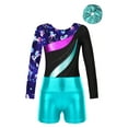 thumbnail image 3 of TiaoBug Kids Girls Gymnastic Dance Outfits Long Sleeve Leotard Workout Bodysuit with Shorts Tumbling Tracksuit Blue Green 14, 3 of 7