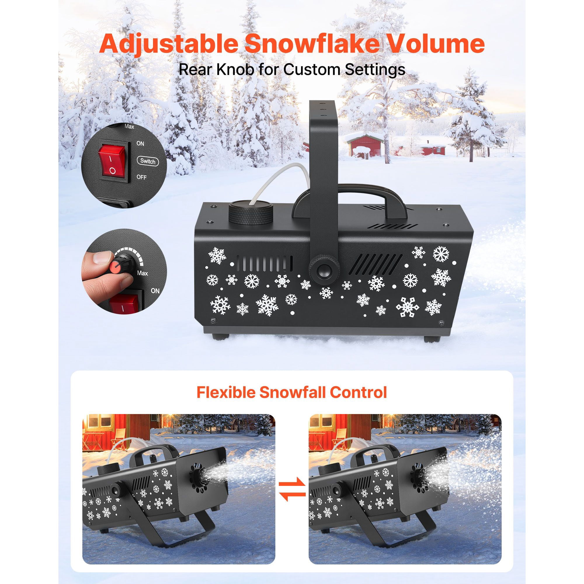 Snow Machine, 650W Handheld Hanging Fake Snow Maker, Snowmaking Machine with Portable Handle, Outdoor & Indoor Artificial Snowflake Maker for DJ Stage Parties Christmas Decor