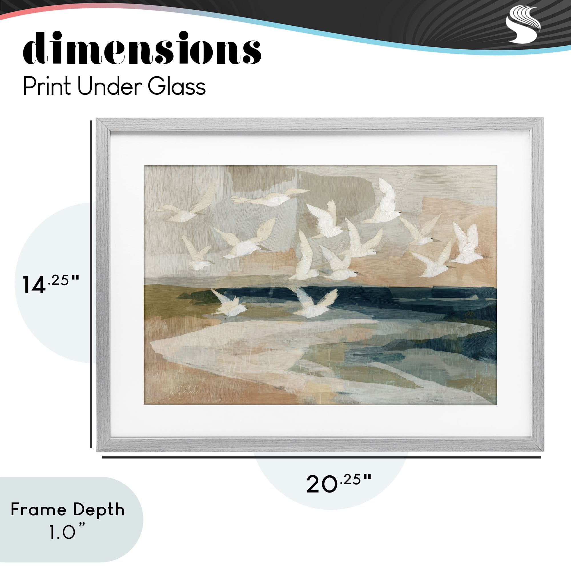 Stupell Industries Birds in Flight Over Water Gray Framed Print Under Glass, design by Chromatic Storm Studio