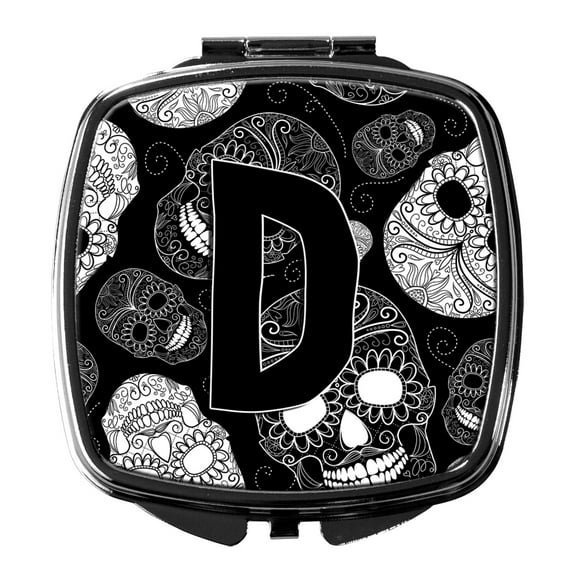 Letter D Day of the Dead Skulls Black Compact Mirror