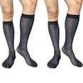 thumbnail image 2 of Gustave 2 Pairs Mens Over the Calf Thin Dress Socks Breathable Silk Sheer Casual Formal Business Socks Nylon Stockings - Navy, 2 of 6