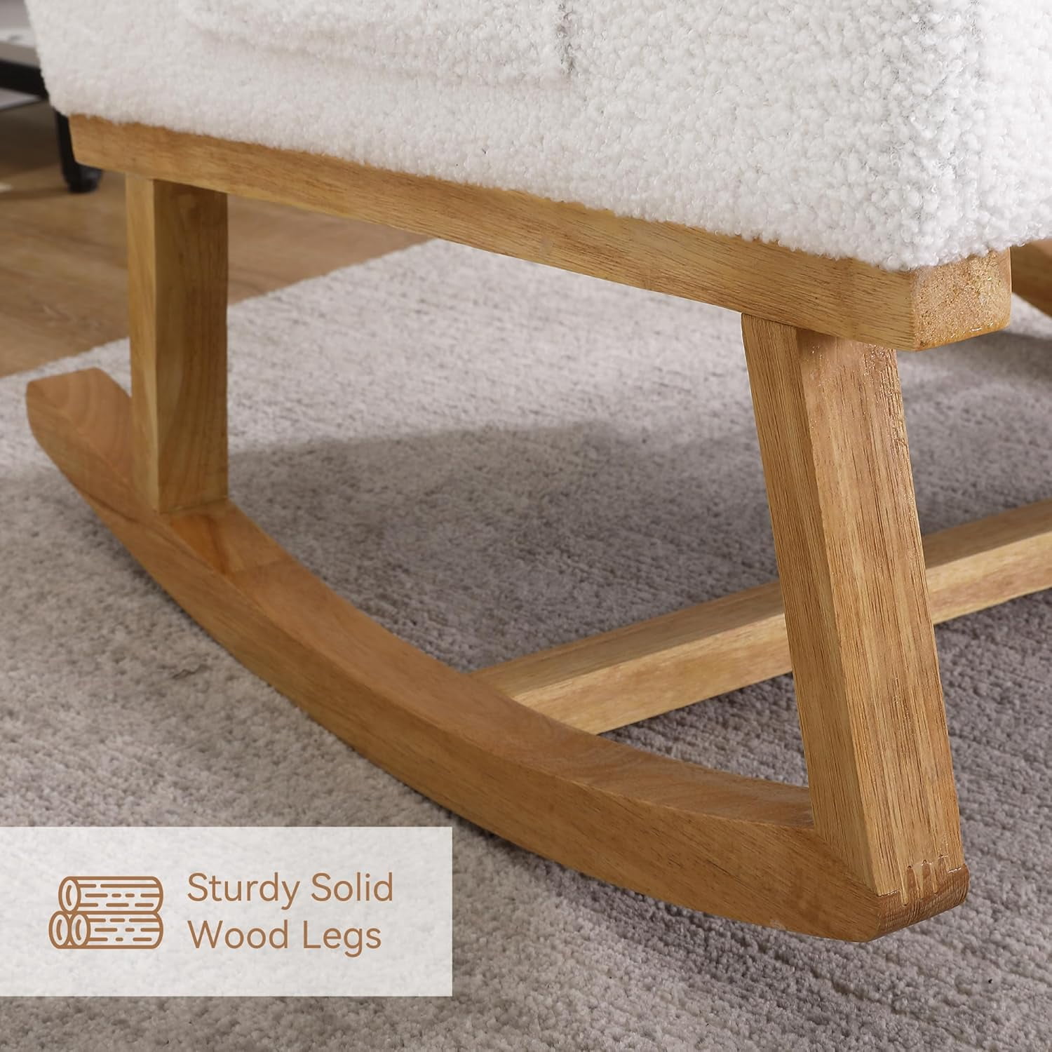 Rocking Chair Nursery, Sherpa Nursing Rocking Armchair for Mom Nursery Morden Rocker Chair with High Backrest for Living Room,Bedroom,Teddy White