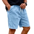 thumbnail image 3 of Homeyce Men's Shorts Corduroy Drawstring Elastic Waist Lounge Short Casual Summer Beach Vintage Bermuda Shorts with Pockets Straight-Leg Outfit,Blue 3XL, 3 of 5