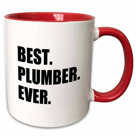 3dRose Best Plumber Ever, fun plumbing job appreciation gift, black text - Two Tone Red Mug,