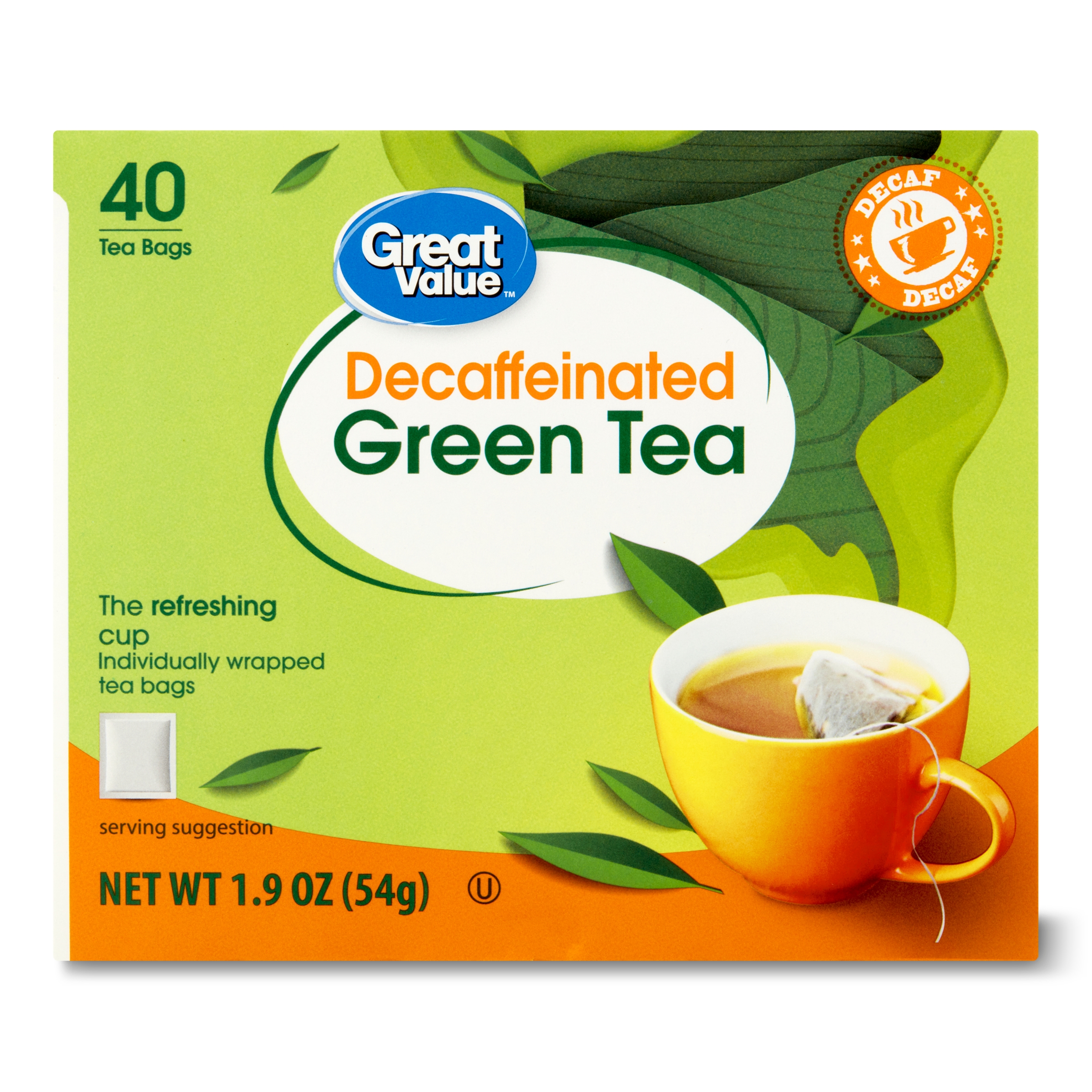 Great Value Decaffeinated Green Tea Bags, 1.9 oz, 40 Count