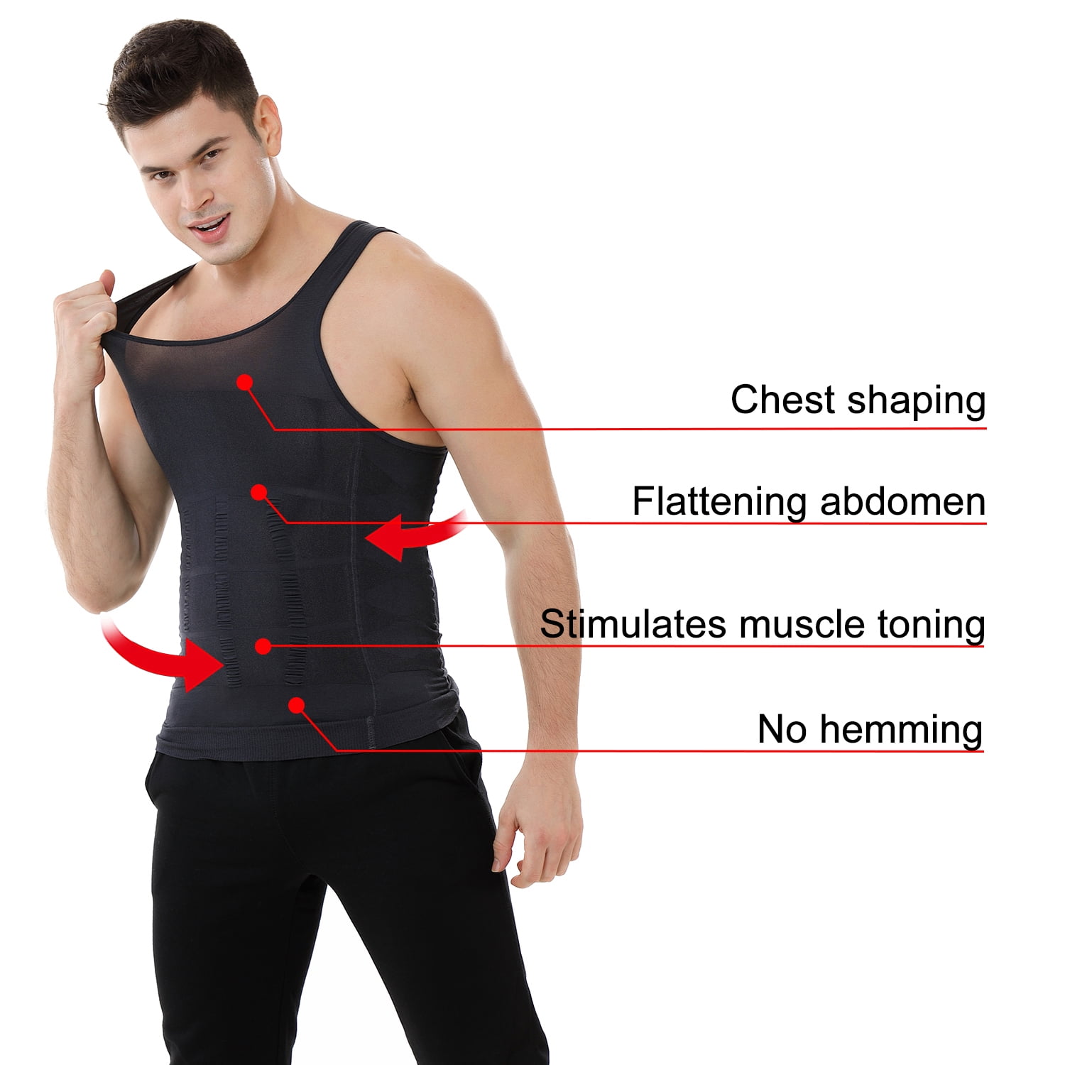 Toptie 3 Pack Men's Slimming Body Shaper Waist Trainer Vest, Chest Gynecomastia Compression Shirt-Black-L